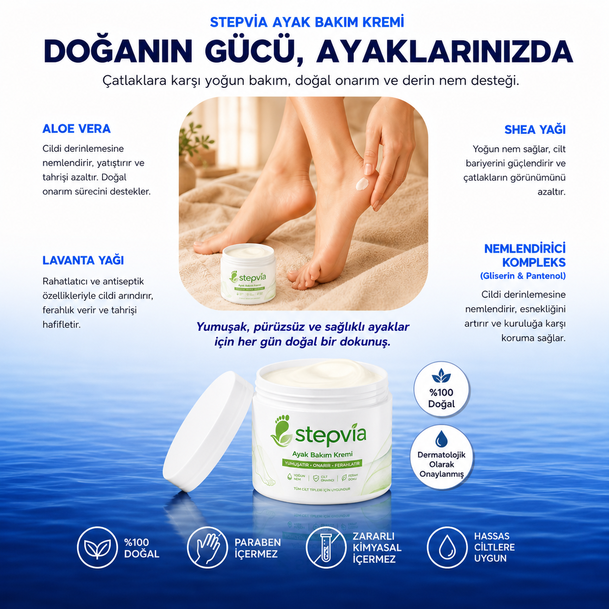 StepVİA Topuk Çatlağı, Sertleşme ve Kuruluğa Özel Onarım Kremi 100ml