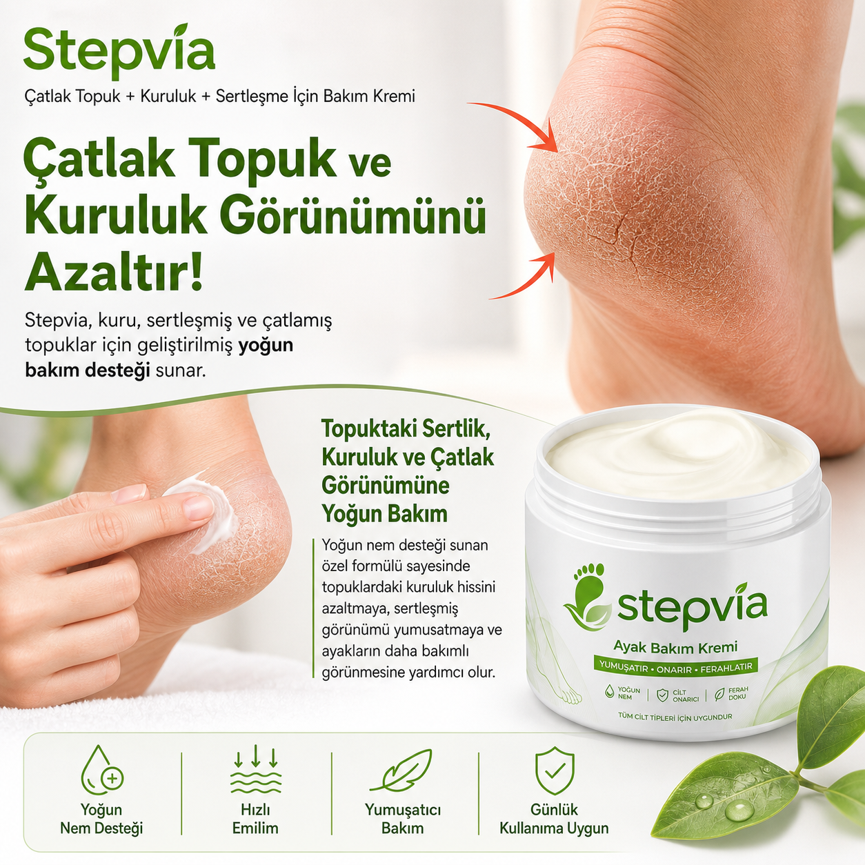 StepVİA Topuk Çatlağı, Sertleşme ve Kuruluğa Özel Onarım Kremi 100ml