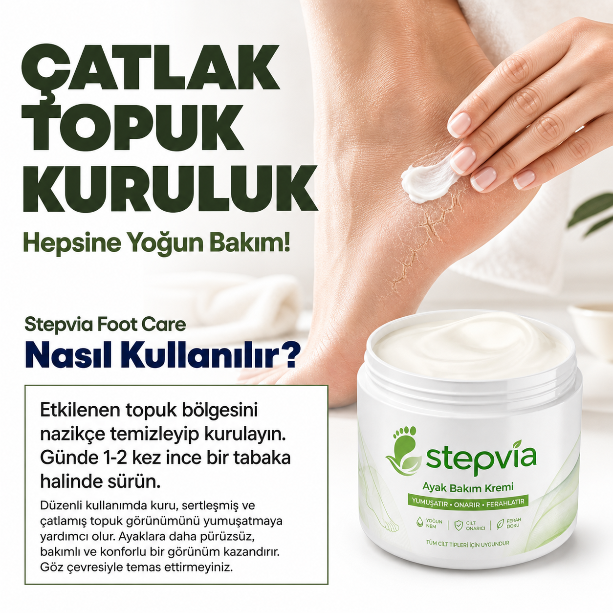 StepVİA Topuk Çatlağı, Sertleşme ve Kuruluğa Özel Onarım Kremi 100ml